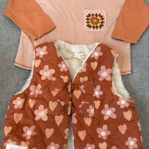 Wild Wawa Kids Floral Vest and Top Set - Orange